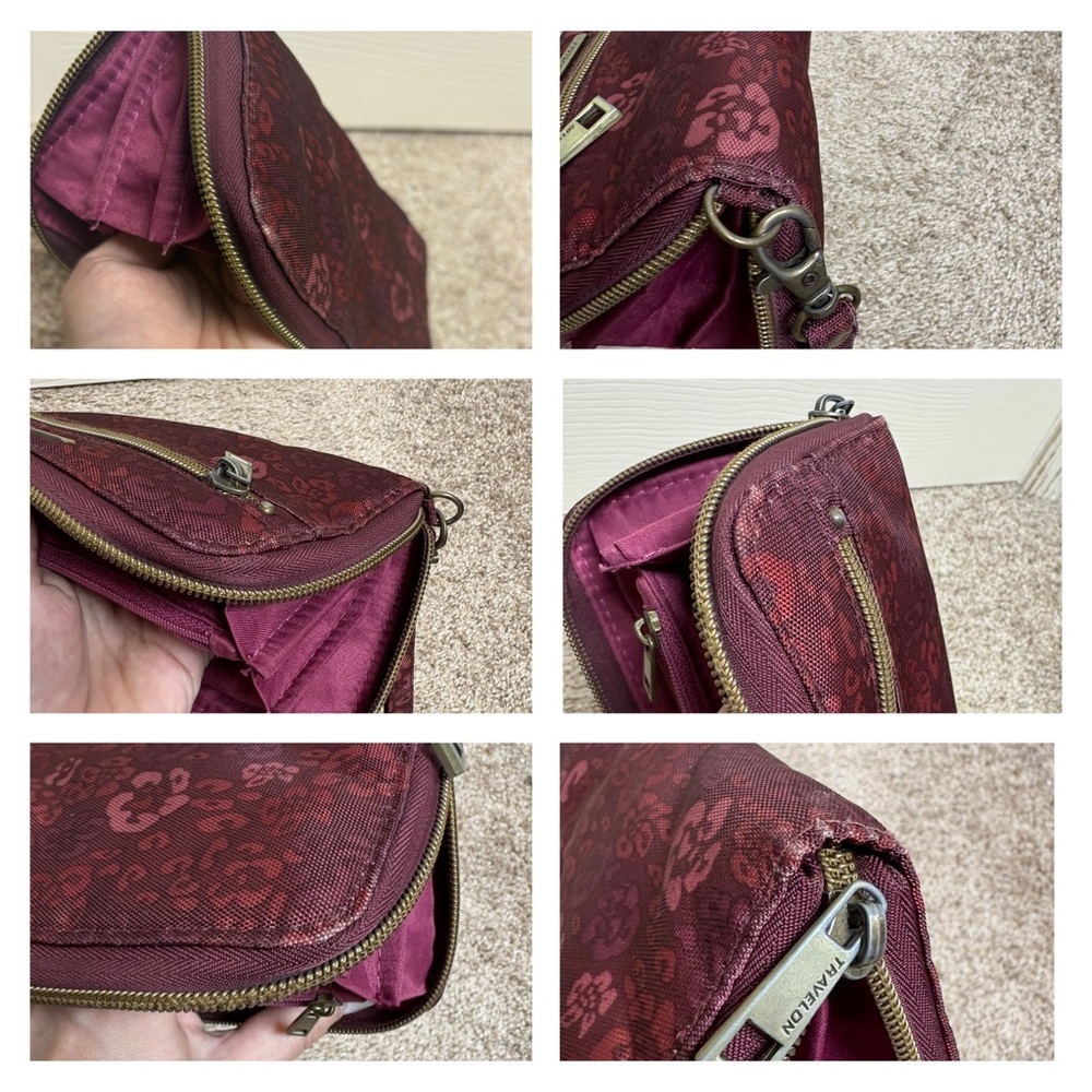 Travelon maroon floral wallet wristlet travel organization clean minor wear EUC - Picture 14 of 14